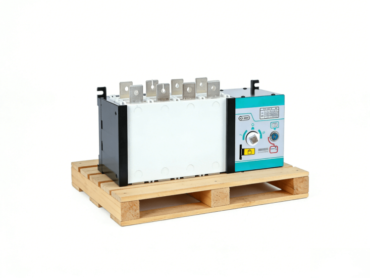 Automatic transfer switch on wooden pallet