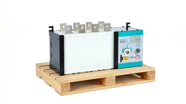 Automatic transfer switch on wooden pallet