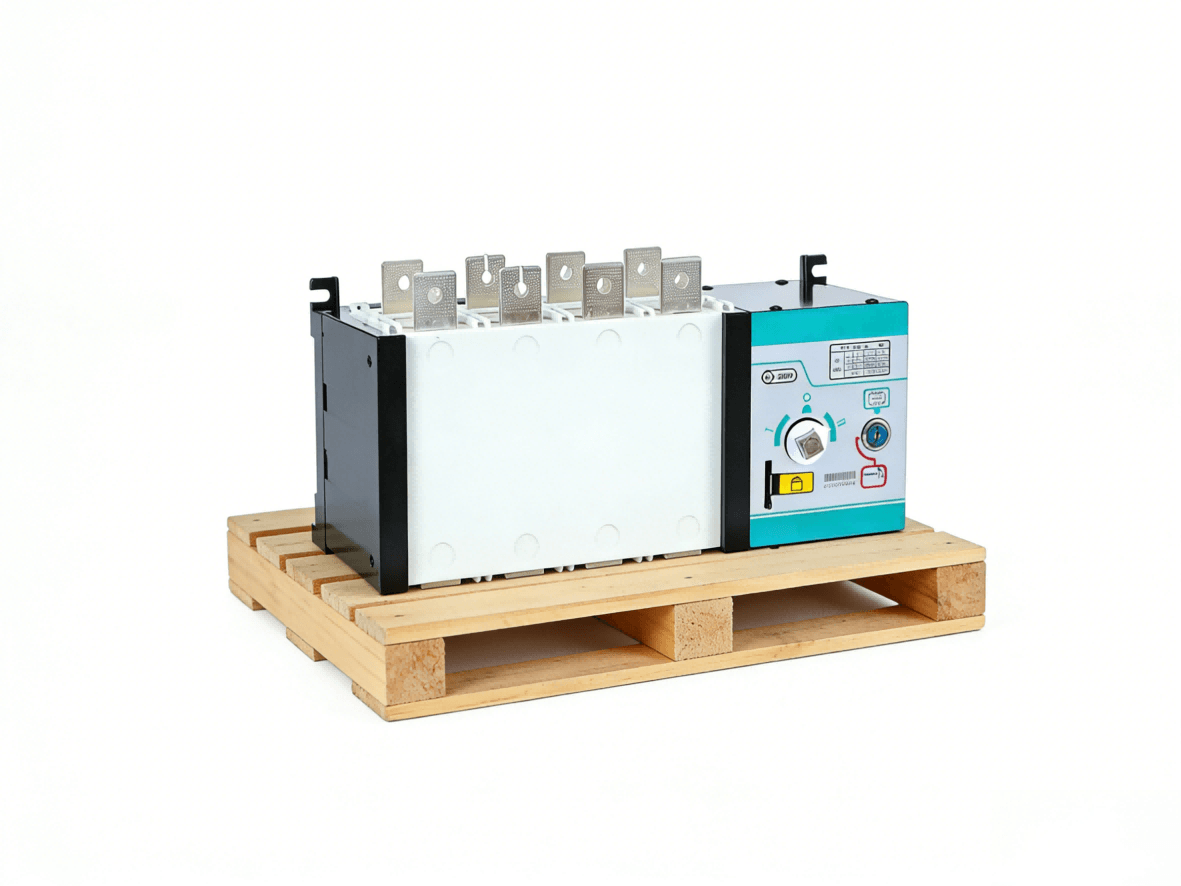 Automatic transfer switch on wooden pallet