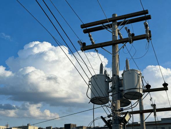 Distribution transformers on a utility pole