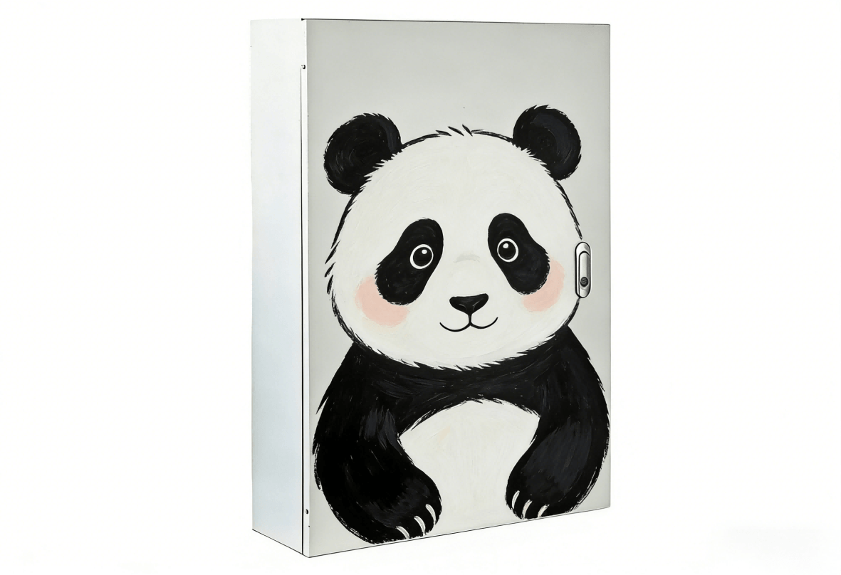Electrical panel with panda illustration