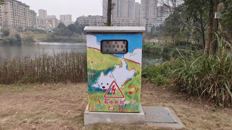 Painted electrical cabinet in park