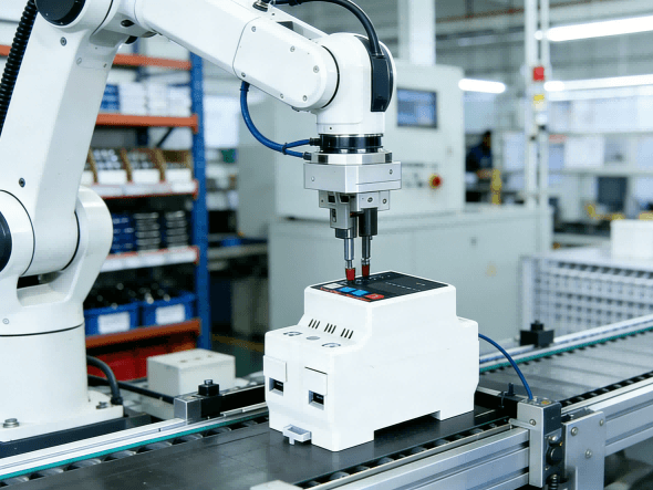 Robot assembling small electrical protectors