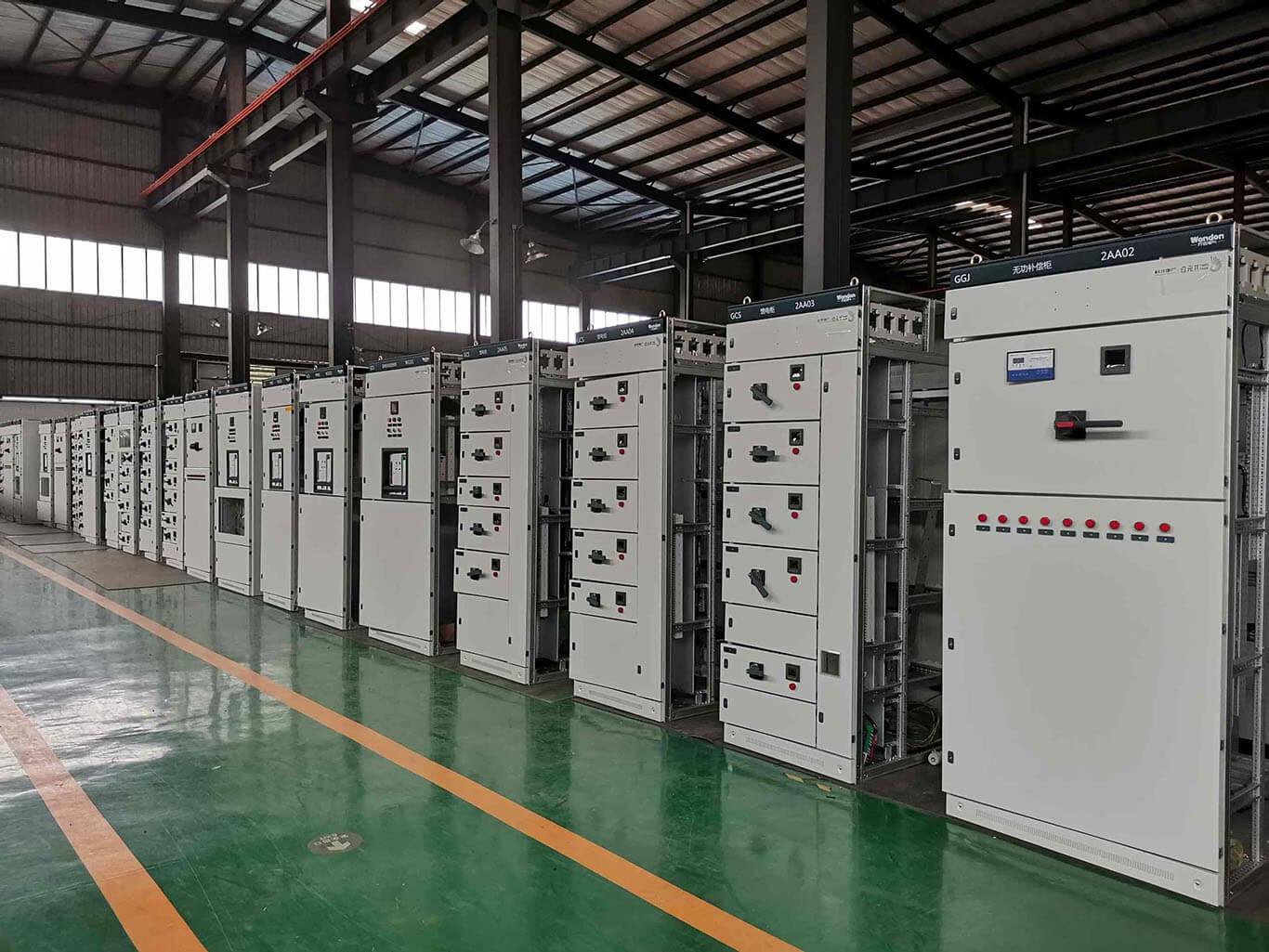 Wondon Electric Electrical control cabinets lined up in workshop