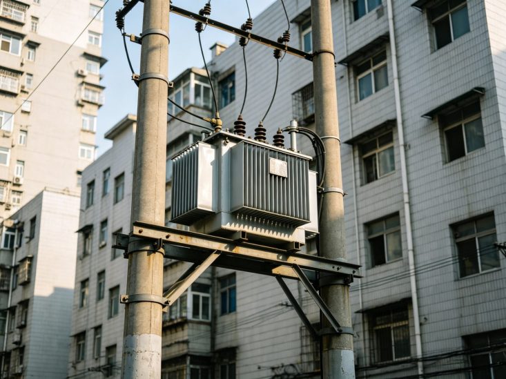 pole transformer in an urban area