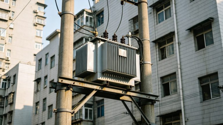 pole transformer in an urban area