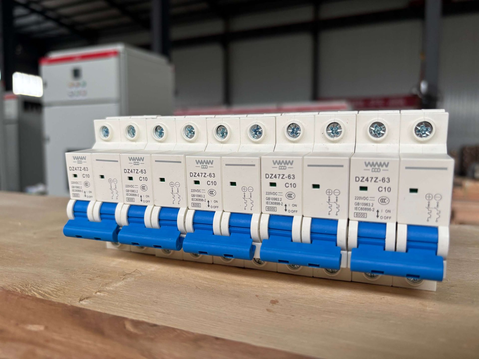 miniature circuit breakers on the workbench